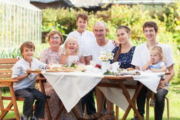 Most beautiful happy family in garden
