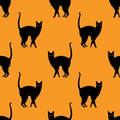 Icono plano patron gato negro sobre fondo naranja