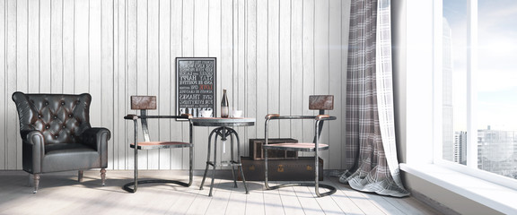 Modern bright interior . 3D render