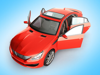 Obraz na płótnie Canvas red car open dors view 3d render on white
