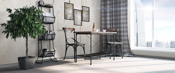 Modern bright interior . 3D render