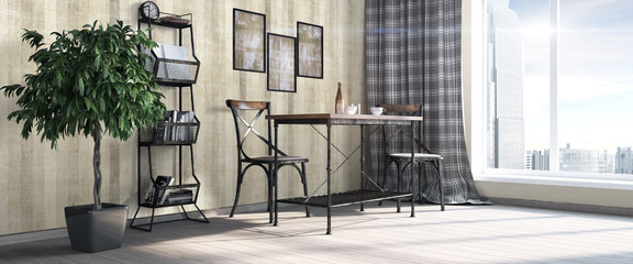 Modern bright interior . 3D render