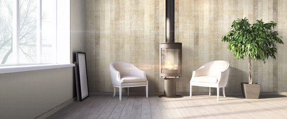 Modern bright interior . 3D render