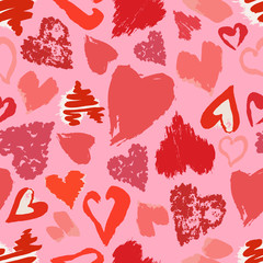 Vector seamless pattern with hand drawn grunge hearts