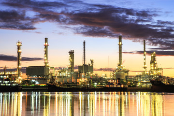 Twilight of oil refinery plant.