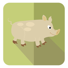 Cute piglet icon. Flat long shadow design. Animal icons series.