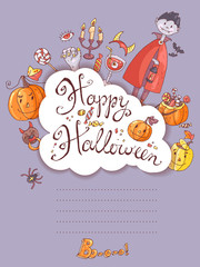 Hand drawn doodle vector halloween greeting card with the vampir
