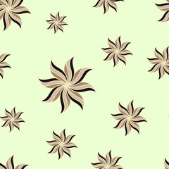 Stylized star anise seamless pattern. Light background. Abstract texture. Vector illustration.