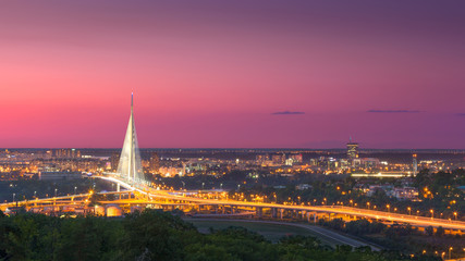 Beautiful panorama of Belgrade town at dusk - obrazy, fototapety, plakaty