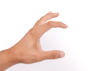 man hand holding isolated on white background