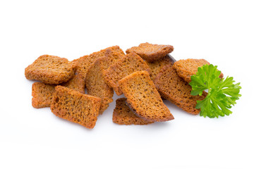 Bread croutons isolated on a white background.