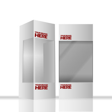 Digital vector silver transparent plastic and paper blank box mockup, ready for your logo and design, flat style