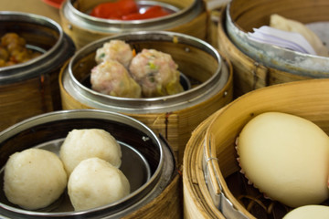 variety Asian dim sum dish with, authentic Chinese foods
