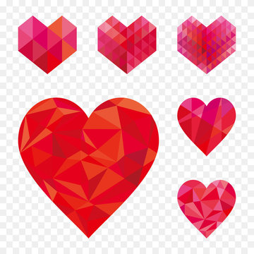 Set Of Different Geometric Heart Shape.