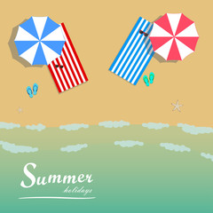 Summer holidays on the beach concept, Summertime beach, top view.