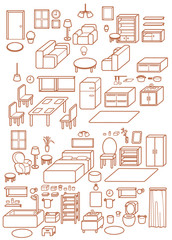 Collection of Adjustable Interior Furniture Design Icon infographic ,chair ,table ,daybed ,sofa ,stool , window, lamp, cupboard in simple minimal graphic style - Vector file EPS10