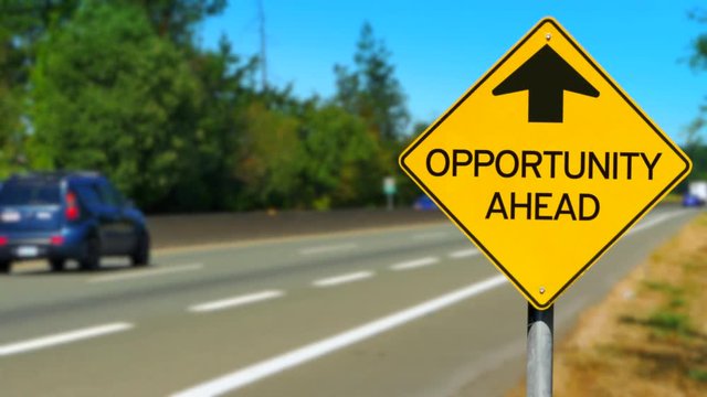 4K Opportunity Ahead, Yellow Diamond Sign, Seamless Looping