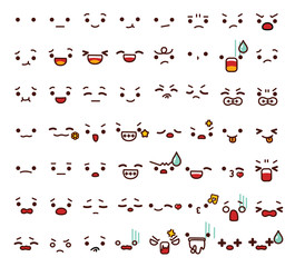 Collection of cute lovely emoticon emoji Doodle cartoon face , smile , happy , sad , shock , bored , sick , vomit , scream , joy , cry in childlike manga cartoon style - Vector file EPS10