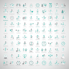Naklejka na ściany i meble Snowman Icons Set - Isolated On Gray Background.Vector Illustration,Graphic Design.Collection Of Xmas Icons.For Web,Websites,Print,Presentation Templates,Mobile Applications And Promotional Materials