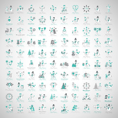 Snowman Icons Set - Isolated On Gray Background.Vector Illustration,Graphic Design.Collection Of Xmas Icons.For Web,Websites,Print,Presentation Templates,Mobile Applications And Promotional Materials