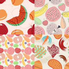 Set of vector seamless pattern with fruits and berries. Design e
