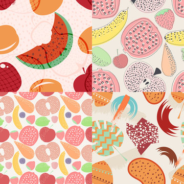 Set of vector seamless pattern with fruits and berries. Design e © Oleksandr Rozhkov