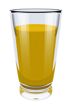 Vector realistic portrayal of high glass cup with yellow smoothi