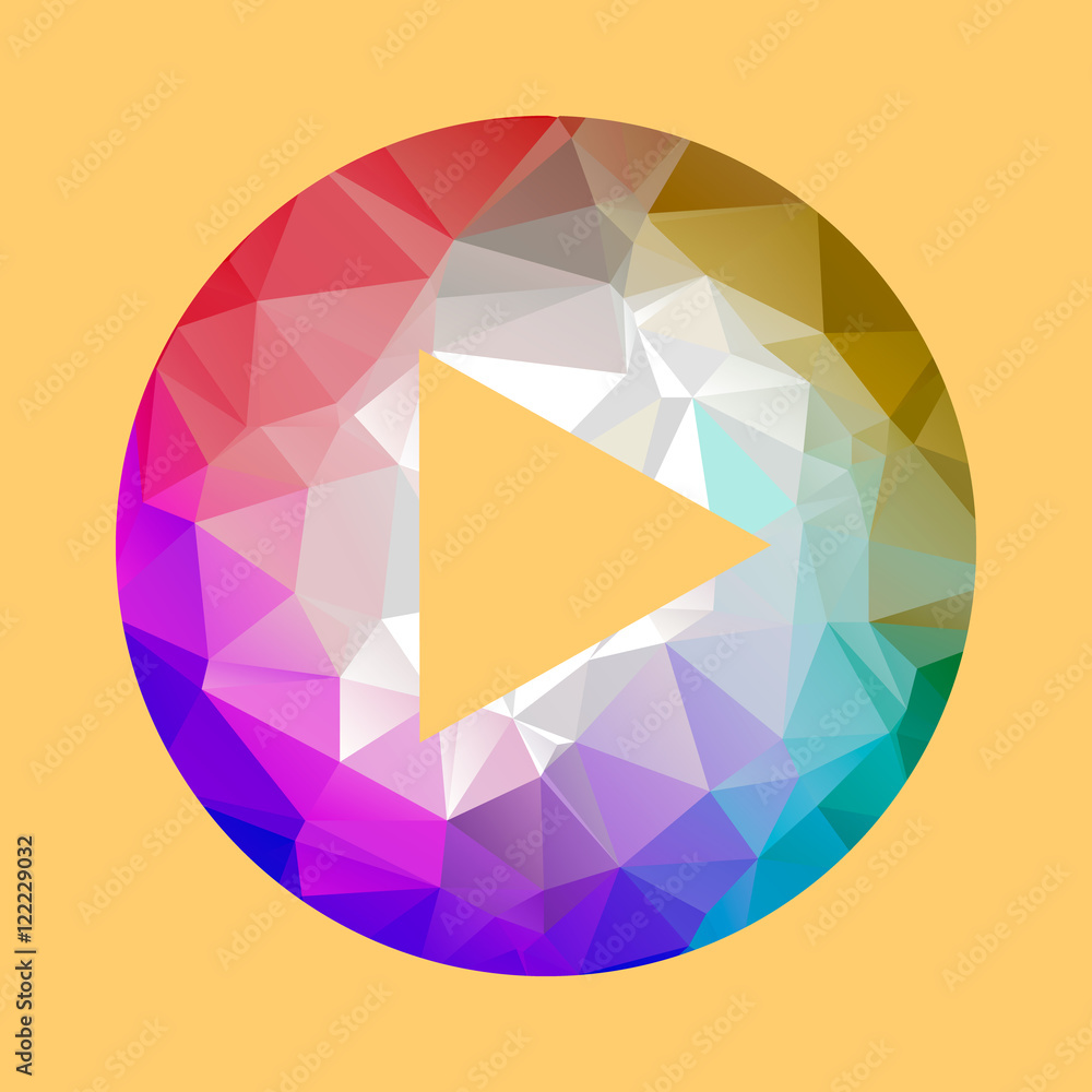 Poster play media button icon with triangle abstract pattern