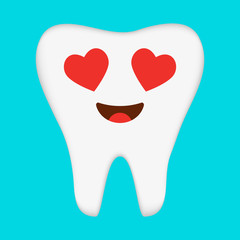 simple cartoon tooth white silhouette on a blue background, teeth, vector illustration icon, logo first tooth. Medical dental office symbols. Care for the oral cavity, dental health, care, hospital