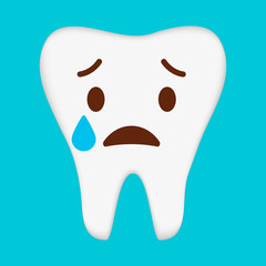 Cute Cartoon Clip Art - Tooth icon with broken and crying face on blue background,. Care for the oral cavity, dental health, care, hospital