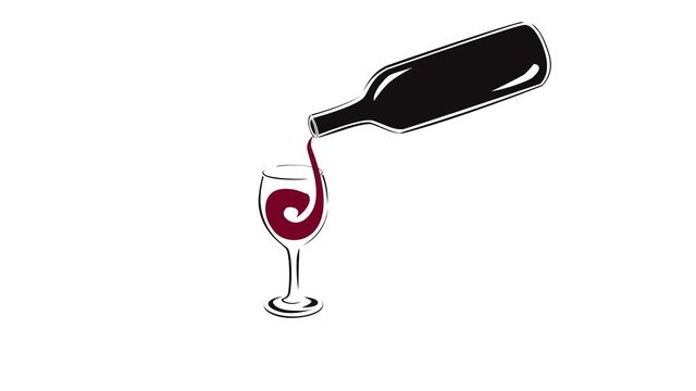 Motion graphics video of wine pouring from a bottle into a glass
