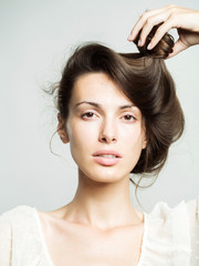 Fototapeta premium pretty stylish girl with brunette hair