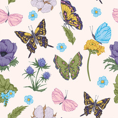 Seamless background with butterflies 