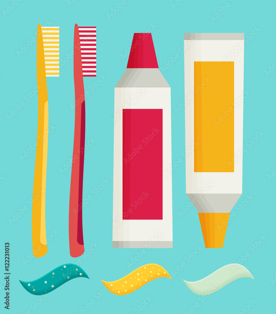 Poster toothbrush and toothpaste isolated on a flat background vector