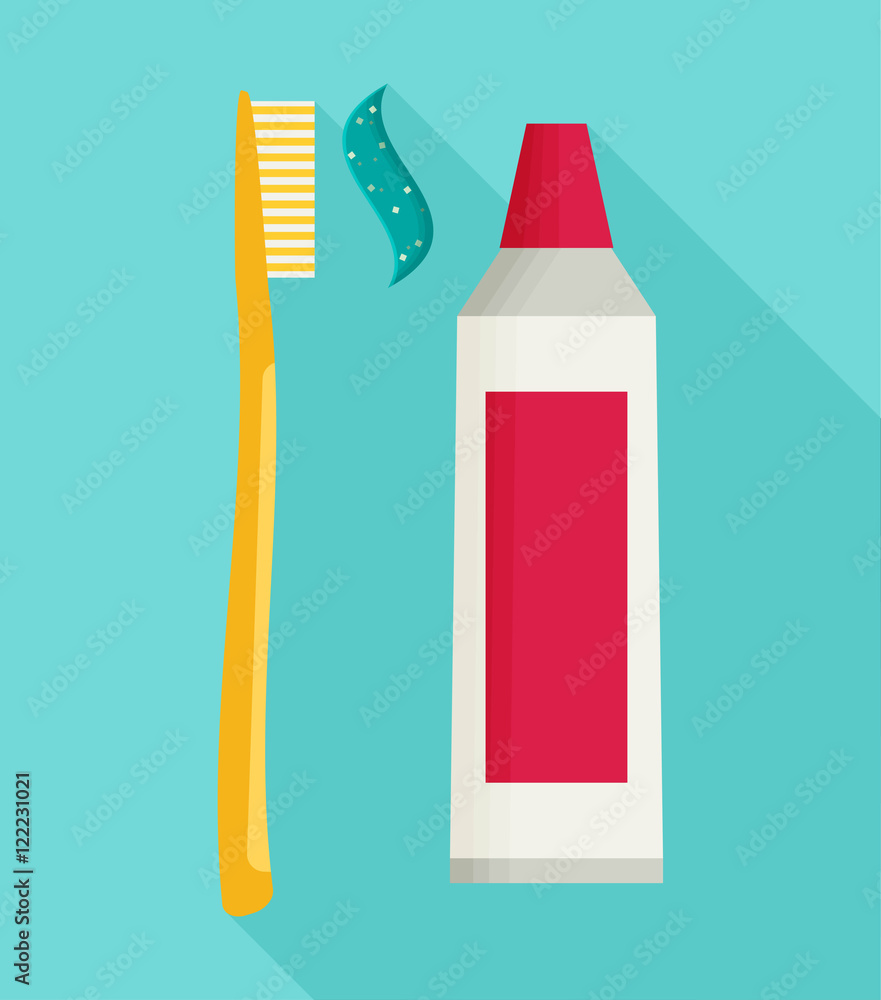 Poster toothbrush and toothpaste isolated on a flat background vector