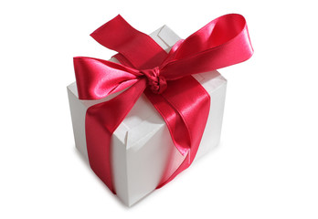 Box and ribbon on white background
