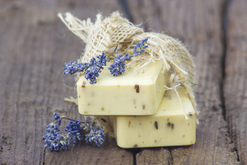 bar of natural soap with dried lavender