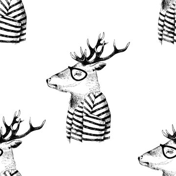 Seamless pattern with dressed up deer