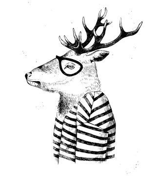 dressed up deer in hipster style