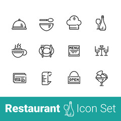 Restaurant outline icon set of 12 icons.