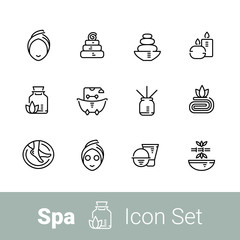 Spa outline icon set of 12 icons