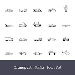 Transport thin outline icon set