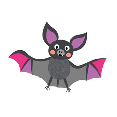 Flying colorful Bat cartoon character. Isolated on white background. Vector illustration.