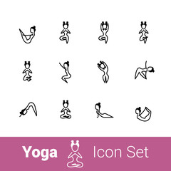 Yoga poses outline icon set of 12 icons.