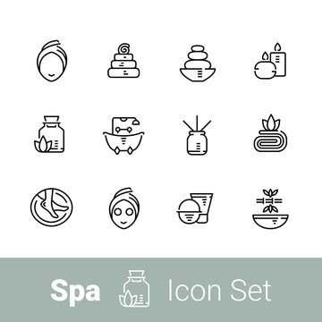 Spa outline icon set of 12 icons