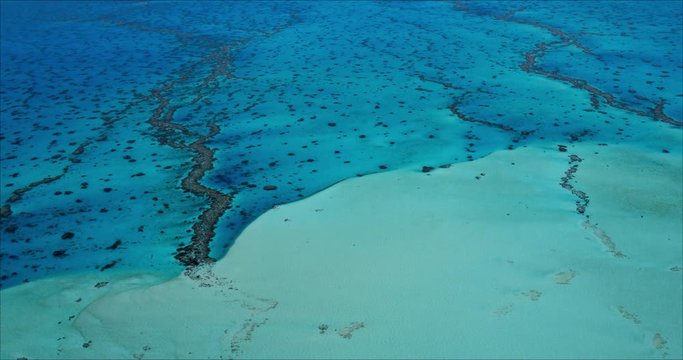 Aerial view of coral reef lagoon in South Pacific