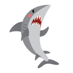 Angry Shark animal cartoon character. Isolated on white background. Vector illustration.