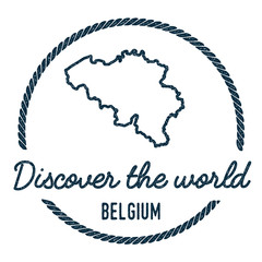Belgium Map Outline. Vintage Discover the World Rubber Stamp with Belgium Map. Hipster Style Nautical Rubber Stamp, with Round Rope Border. Country Map Vector Illustration.