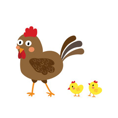 Chicken & Chicks animal cartoon character. Isolated on white background. Vector illustration.