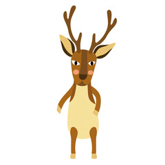 Deer standing on two legs animal cartoon character. Isolated on white background. Vector illustration.